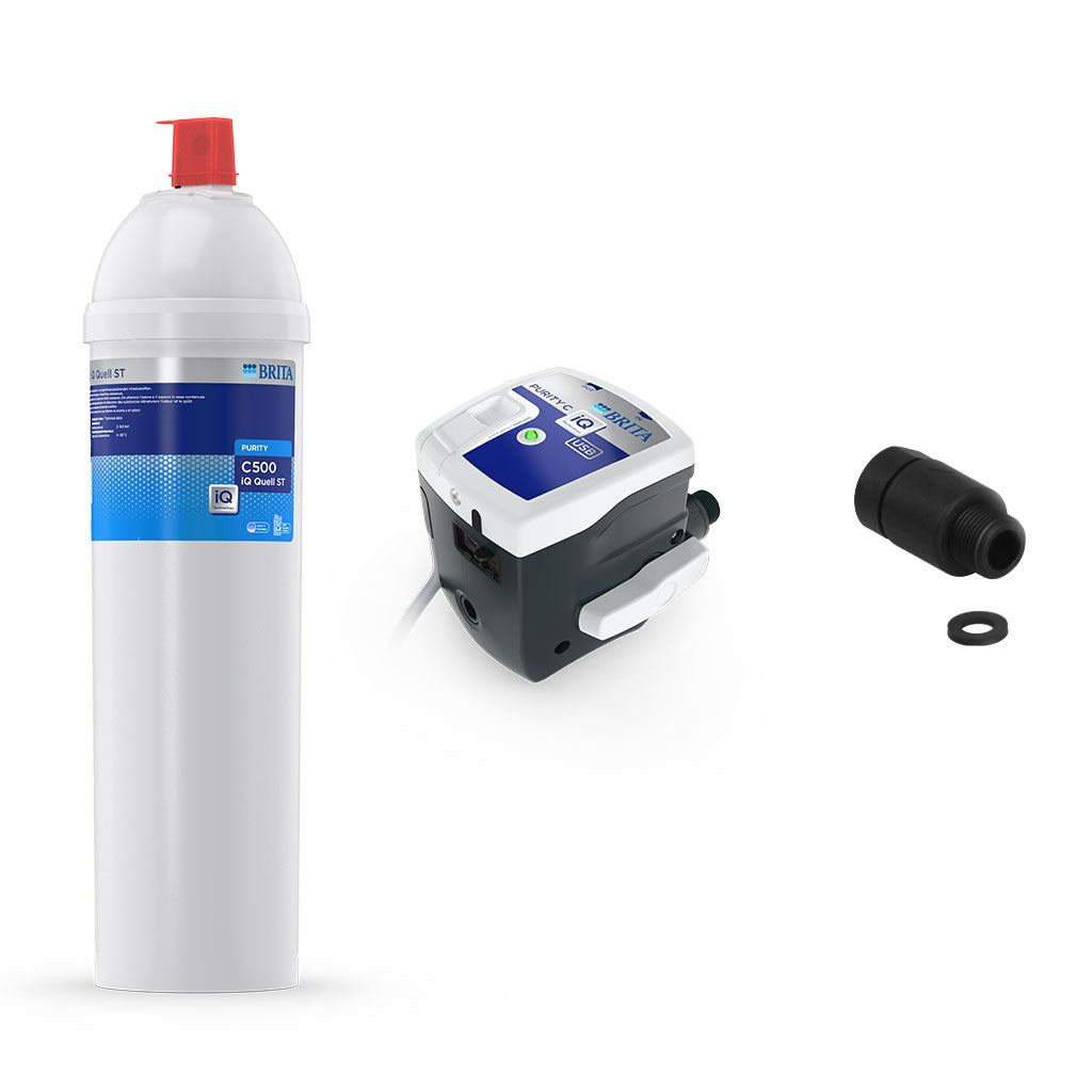 BRITA PURITY C500 iQ Quell ST starter set with filter cartridge, iQ filter head and accessory.