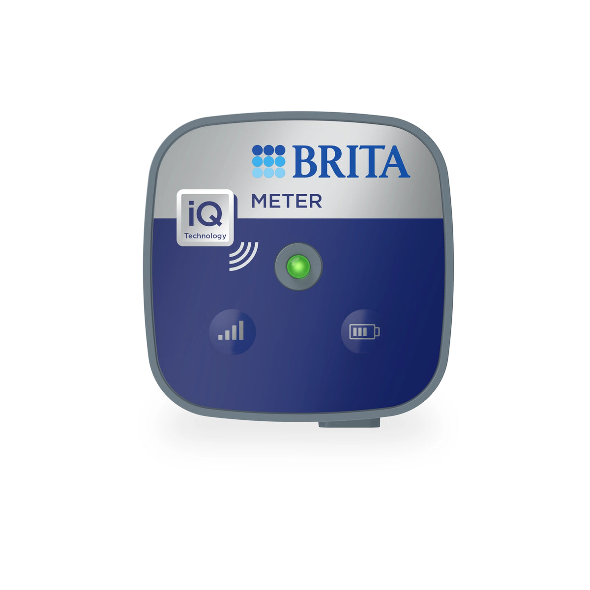 BRITA iQ Meter Communication Unit with blue front panel and LED indicator for professional water filtration systems.