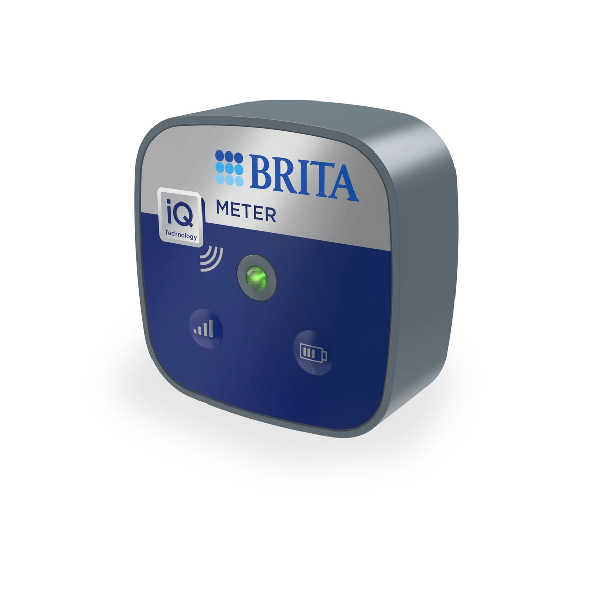 BRITA iQ Meter Communication Unit with blue front panel and LED indicator for professional water filtration systems.